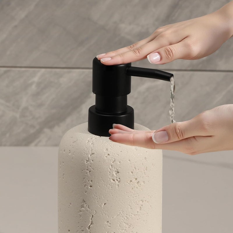 Haocoott Soap Dispensers 400mL 13.5 OZ, 2 PCS Luxurious Hand Dish Lotion Shampoo Soap Dispenser Jar, Travertine Soap Bottles Rustproof Pump for Kitchen Bathroom Countertop - Image 3